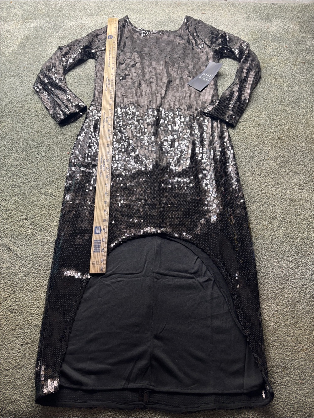 Low back dress formal sequin Black cocktail High-Low Party press Dress M